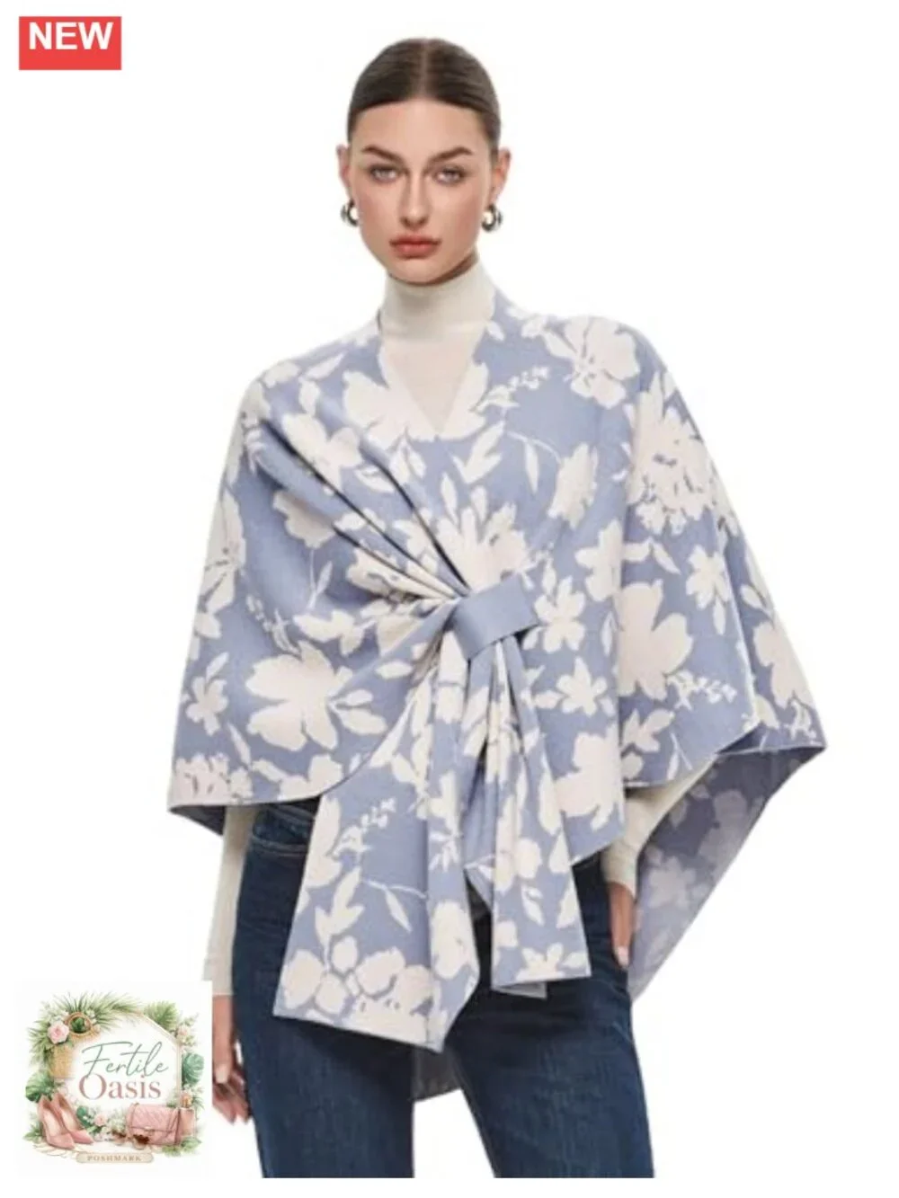Elegant Open Front Poncho Shawl Wrap Cardigan Soft Double Knit Sweater